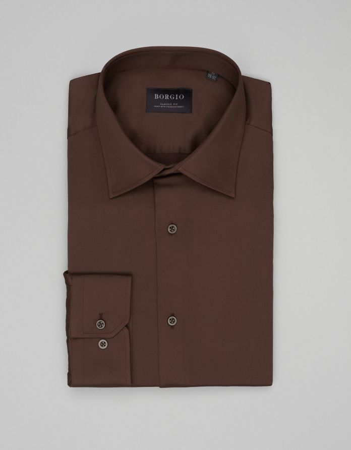 koszula lumia 00641 długi rękaw brąz classic fit