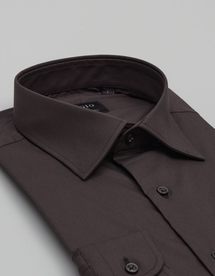 koszula mortara 00645 długi rękaw brązowa (gi) slim fit