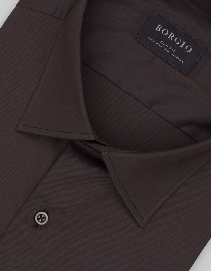 koszula mortara 00645 długi rękaw brązowa (gi) slim fit