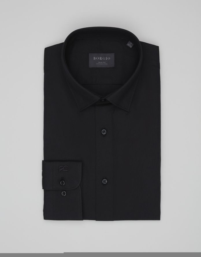 koszula rosazza 00642 długi rękaw czarny slim fit