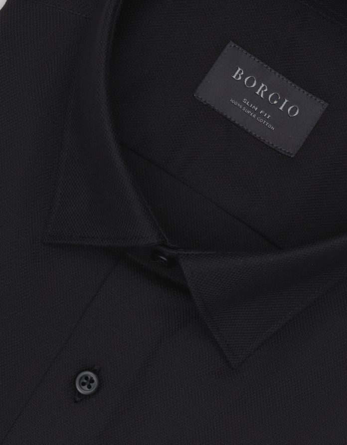 koszula rosazza 00642 długi rękaw czarny slim fit