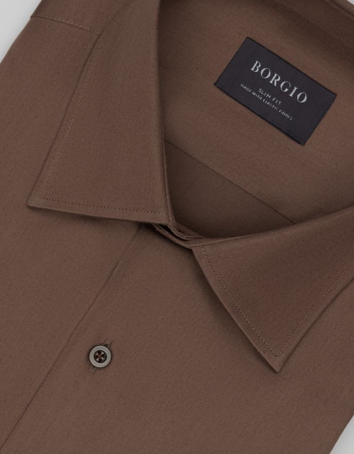 koszula simala 00649 długi rękaw brązowy (gi) slim fit