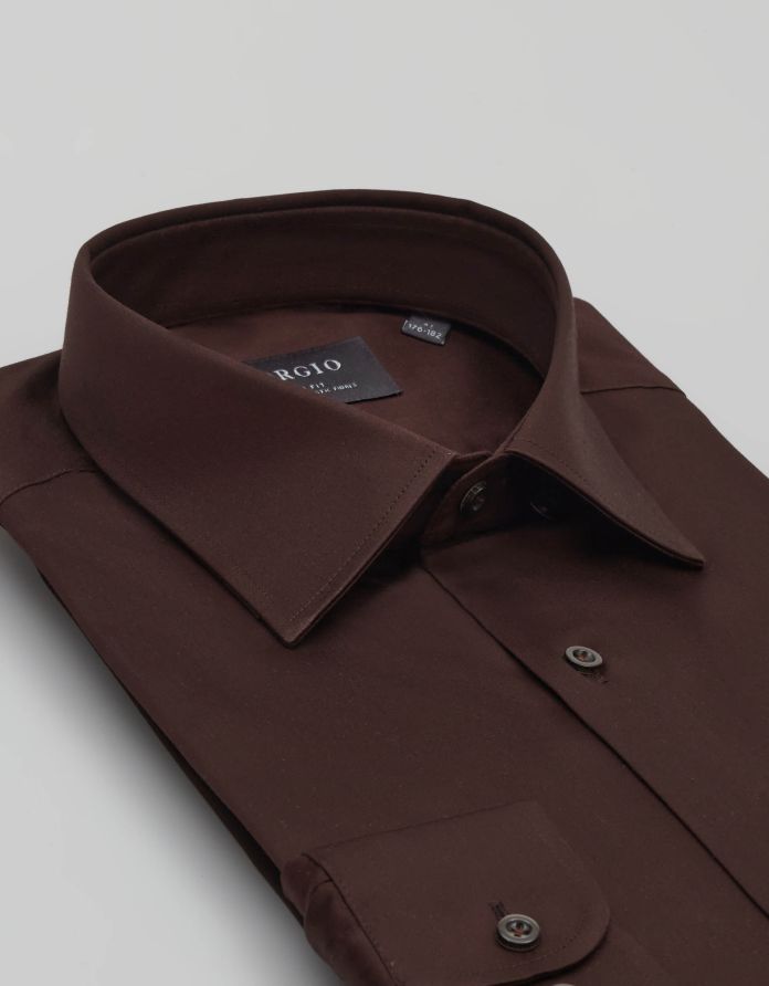 koszula simala 00650 długi rękaw brąz slim fit