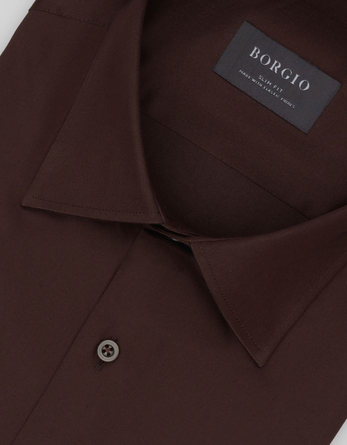 koszula simala 00650 długi rękaw brąz slim fit