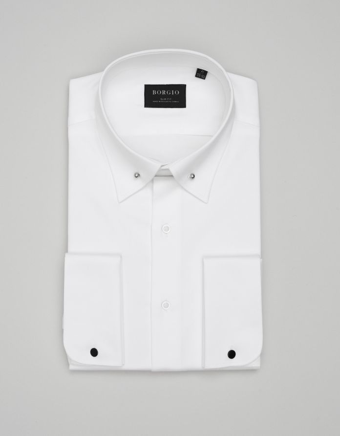 koszula pinerolo 00657 na spinki długi rękaw biały slim fit