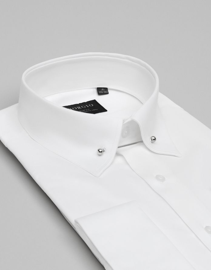 koszula pinerolo 00657 na spinki długi rękaw biały slim fit