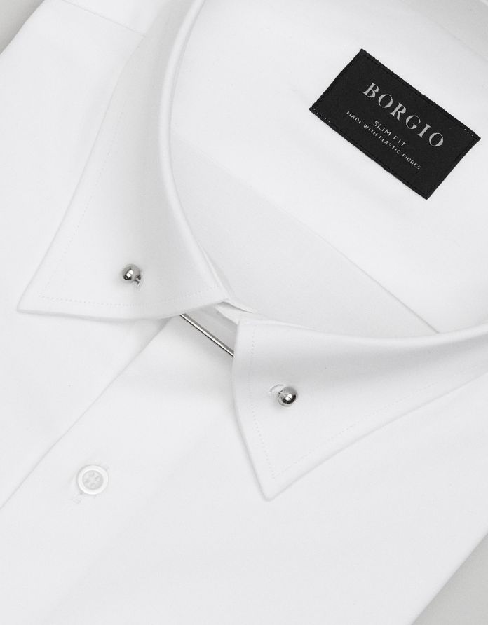 koszula pinerolo 00657 na spinki długi rękaw biały slim fit