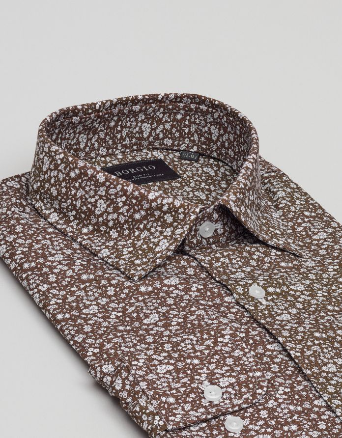 Koszula calimera 00658 długi rękaw brązowa slim fit