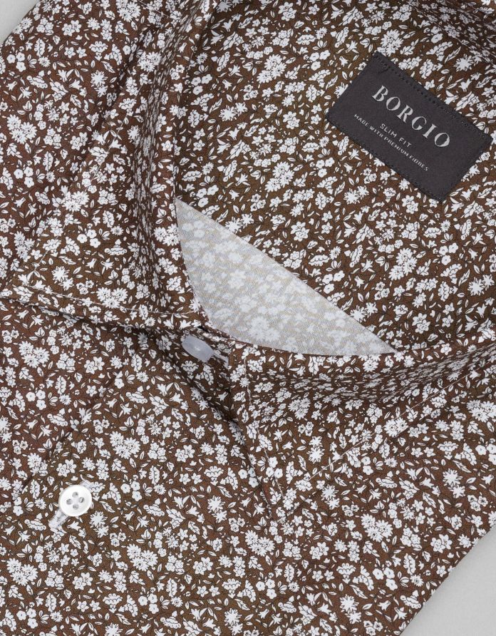 Koszula calimera 00658 długi rękaw brązowa slim fit