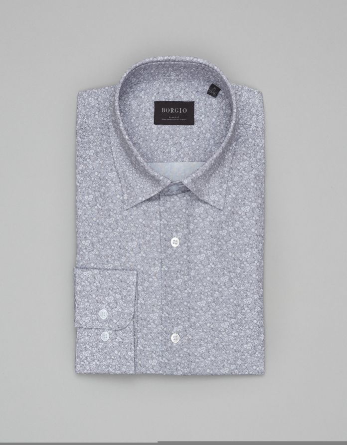 Koszula calimera 00659 długi rękaw szara slim fit