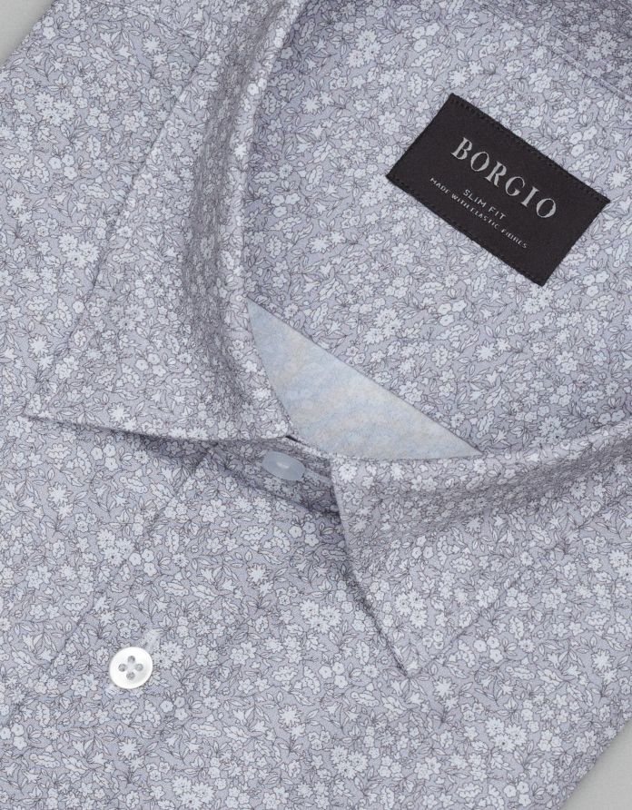 Koszula calimera 00659 długi rękaw szara slim fit