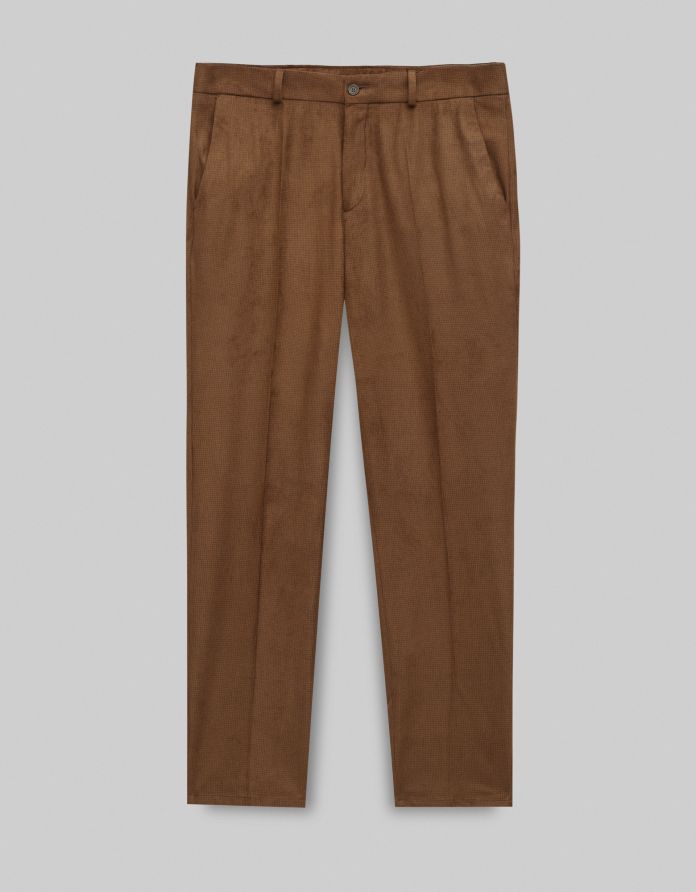 spodnie męskie classic do zestawu sueglio brązowe slim fit