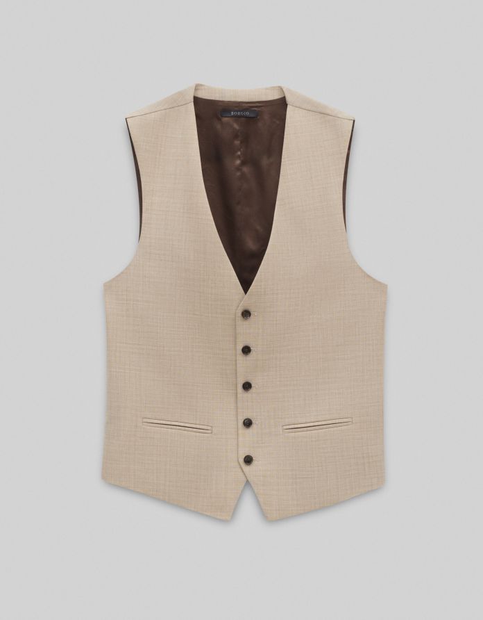 Kamizelka do zestawu morgano beżowa slim fit
