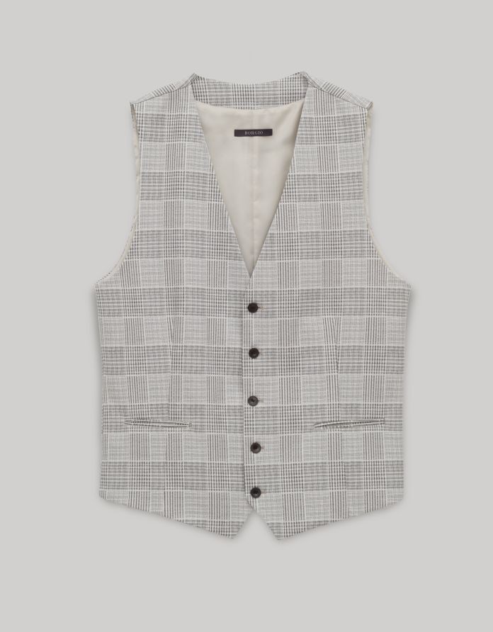 kamizelka do zestawu elini szara w kratę slim fit