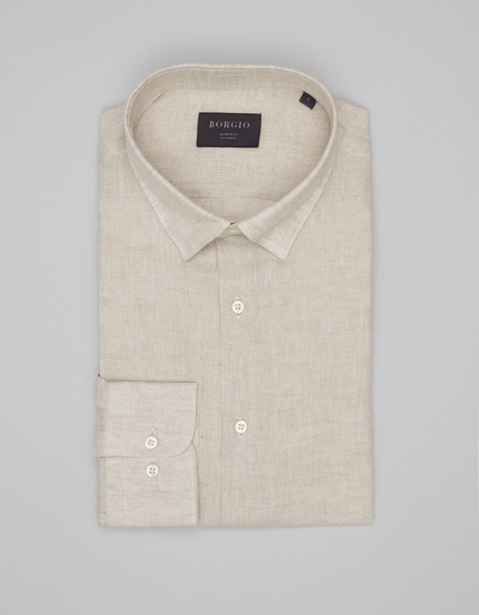 koszula linosa 00668 długi rękaw beżowa classic fit