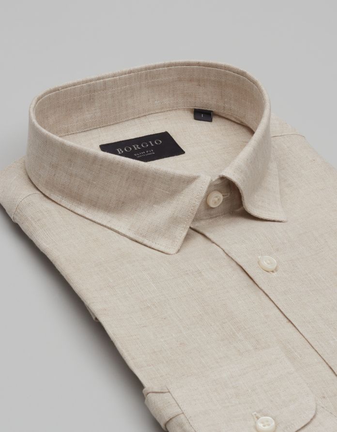 koszula linosa 00668 długi rękaw beżowa classic fit
