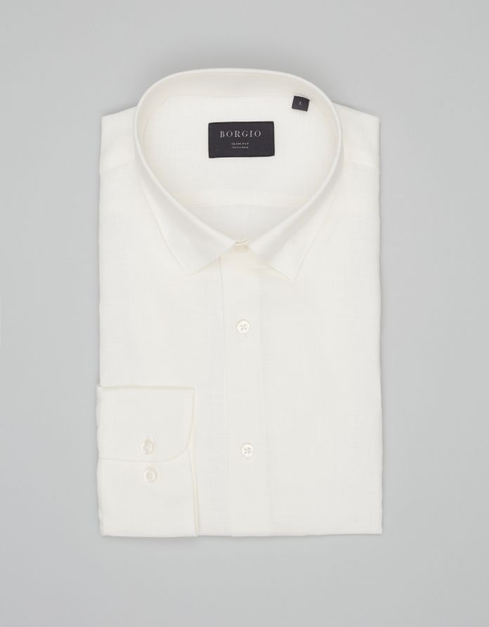 koszula linosa 00667 długi rękaw ecru classic fit