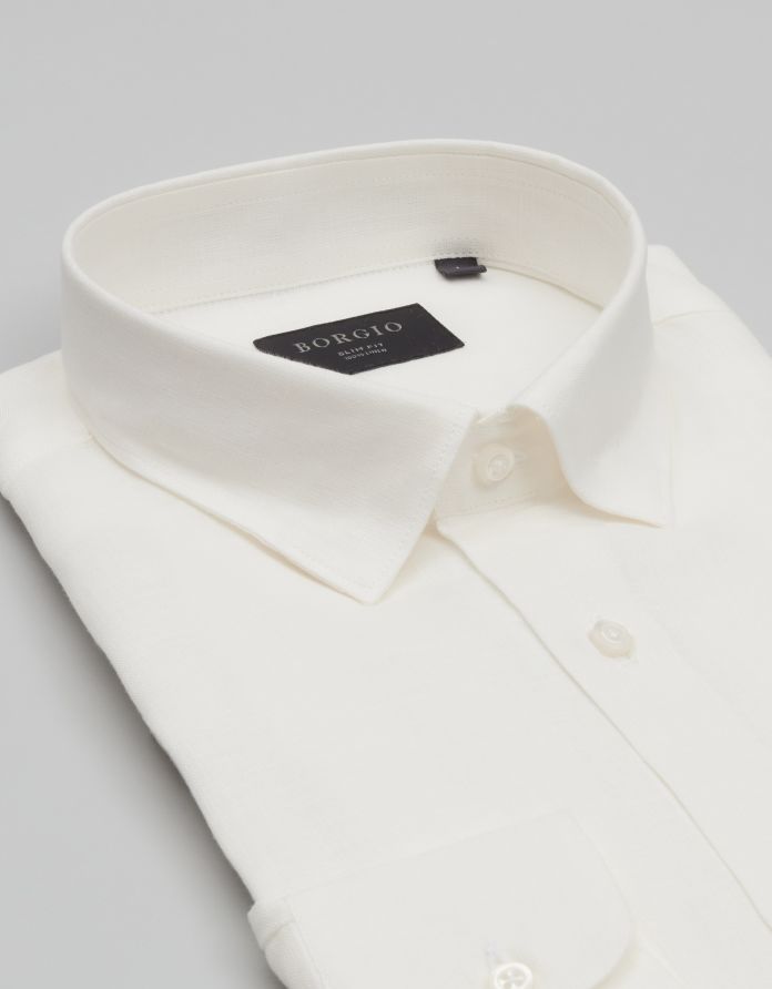 koszula linosa 00667 długi rękaw ecru classic fit