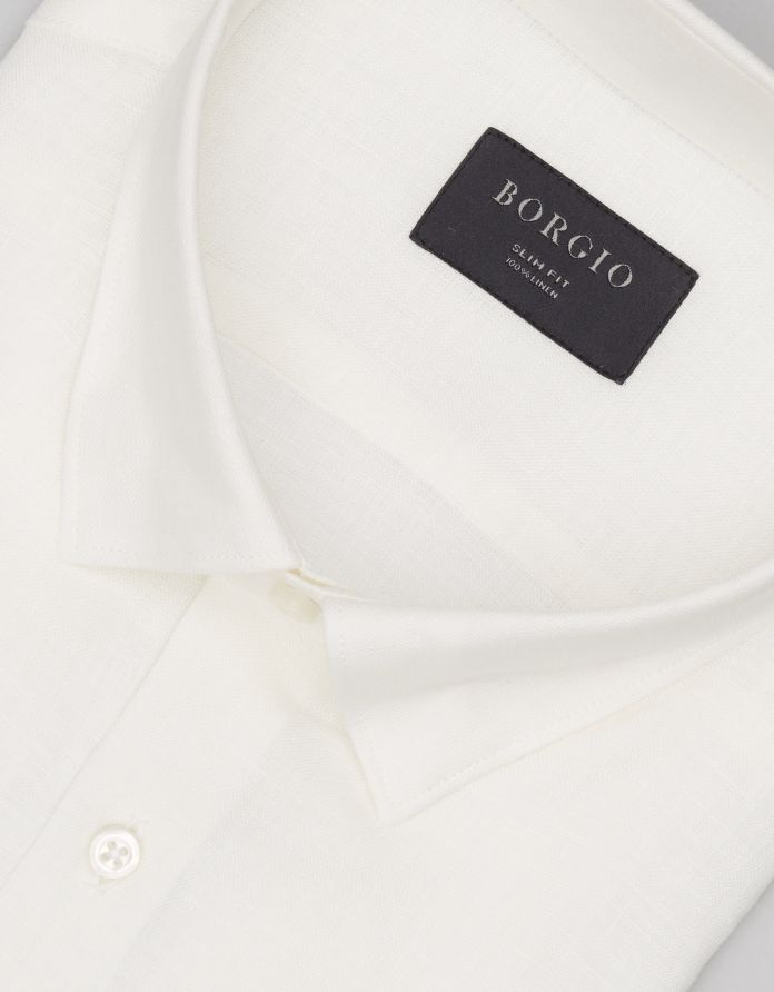 koszula linosa 00667 długi rękaw ecru slim fit