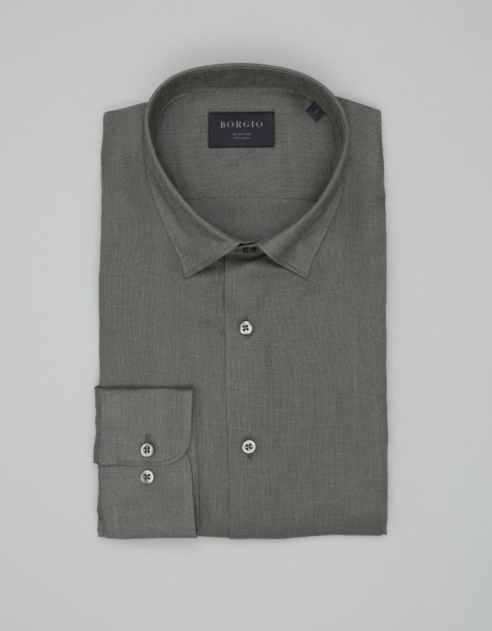 koszula linosa 00669 długi rękaw zielona slim fit