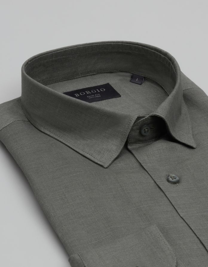 koszula linosa 00669 długi rękaw zielona slim fit