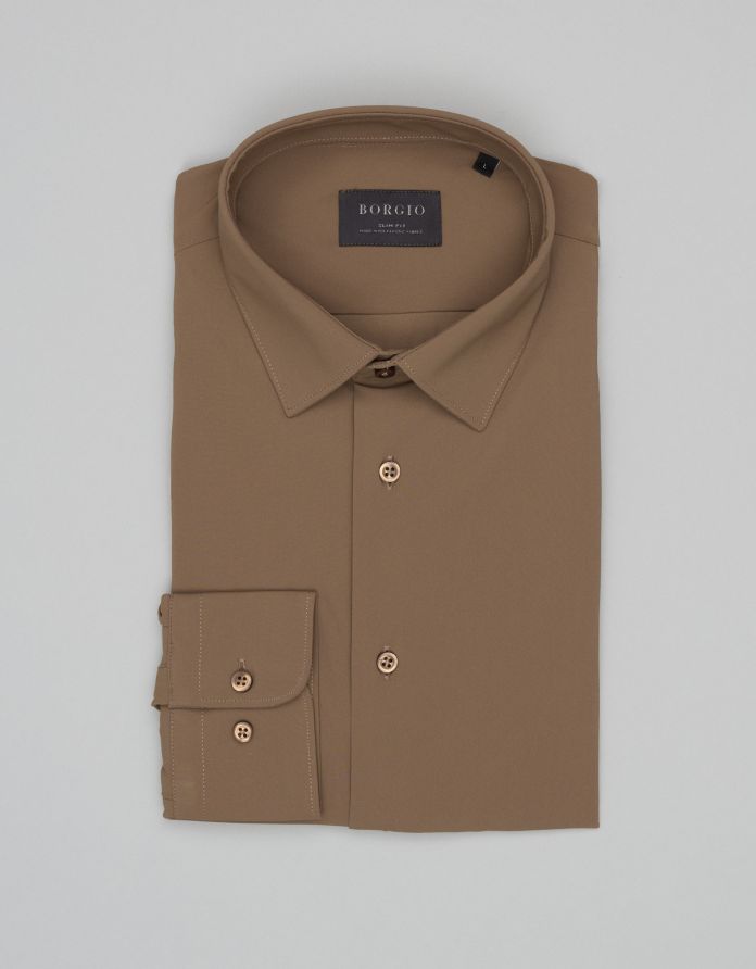 koszula ateleta 00664 długi rękaw beżowa slim fit