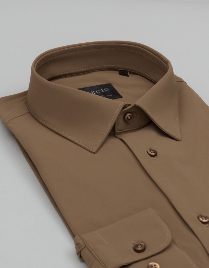 koszula ateleta 00664 długi rękaw beżowa slim fit