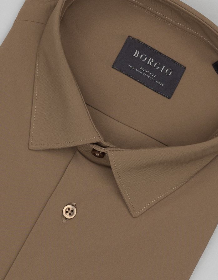 koszula ateleta 00664 długi rękaw beżowa slim fit