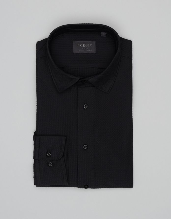 koszula atella 00674 długi rękaw czarna slim fit