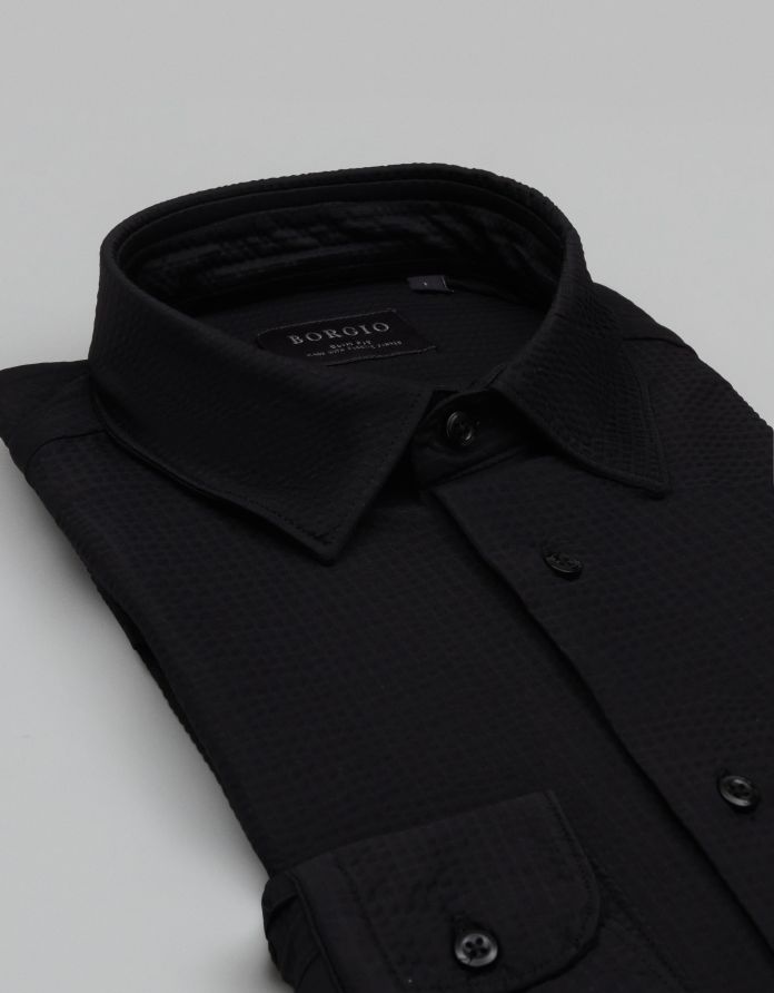 koszula atella 00674 długi rękaw czarna slim fit