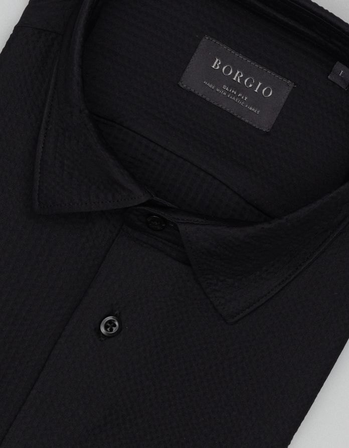 koszula atella 00674 długi rękaw czarna slim fit