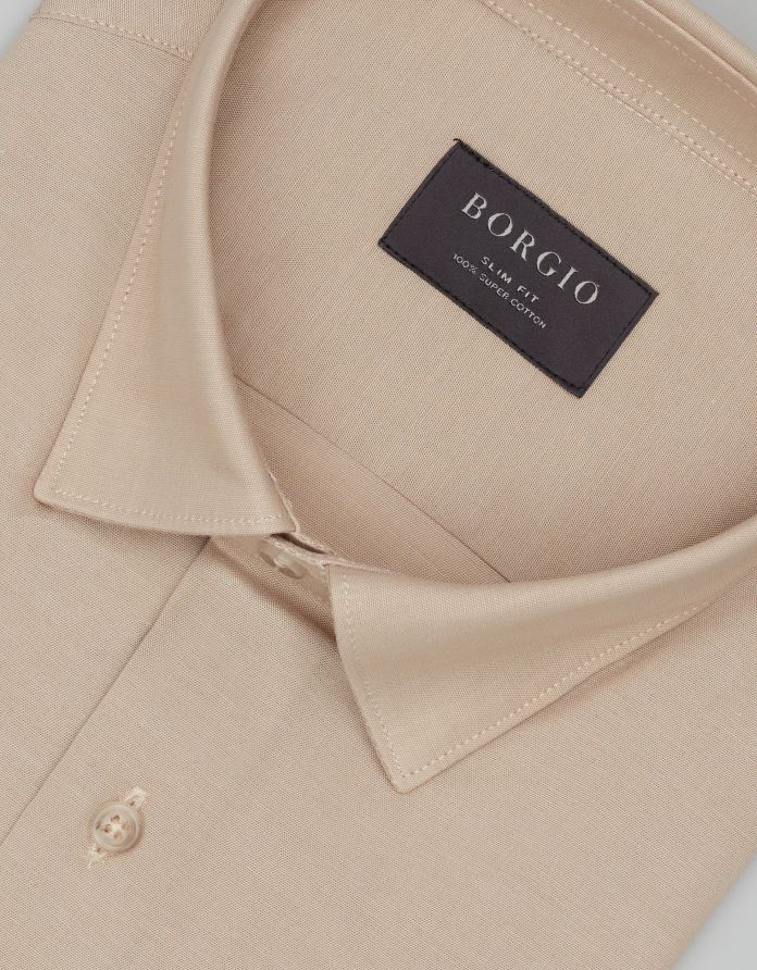 koszula olivola 00665 długi rękaw beżowa slim fit