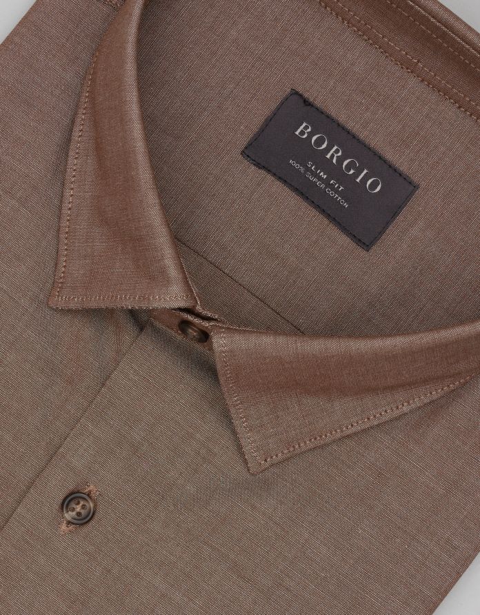 koszula olivola 00666 długi rękaw brązowa slim fit