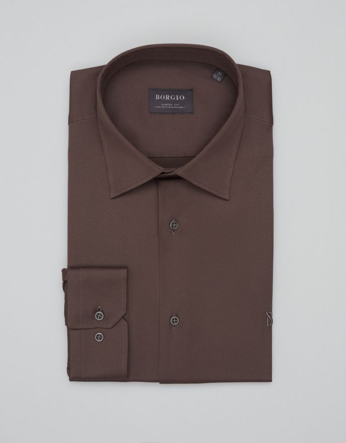 koszula acconia 00688 długi rękaw brązowa classic fit