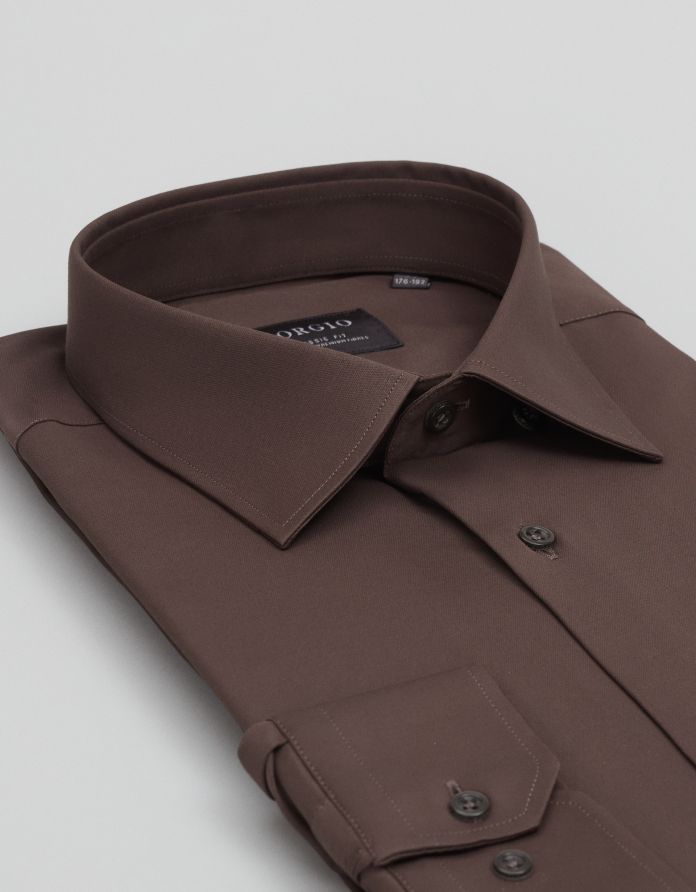 koszula acconia 00688 długi rękaw brązowa classic fit