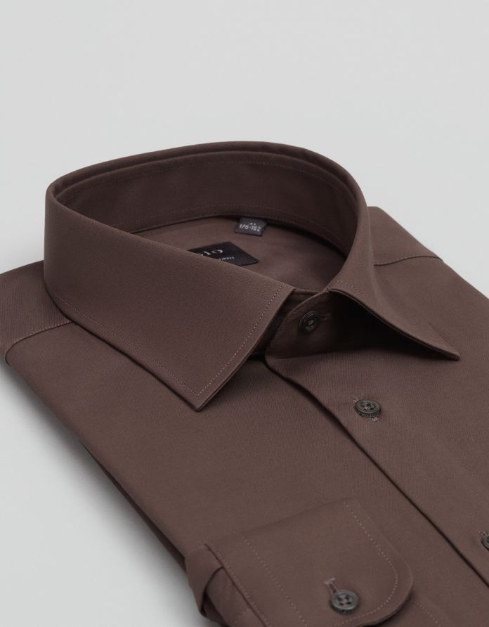 koszula acconia 00687 długi rękaw brązowa slim fit