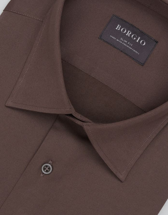 koszula acconia 00687 długi rękaw brązowa slim fit