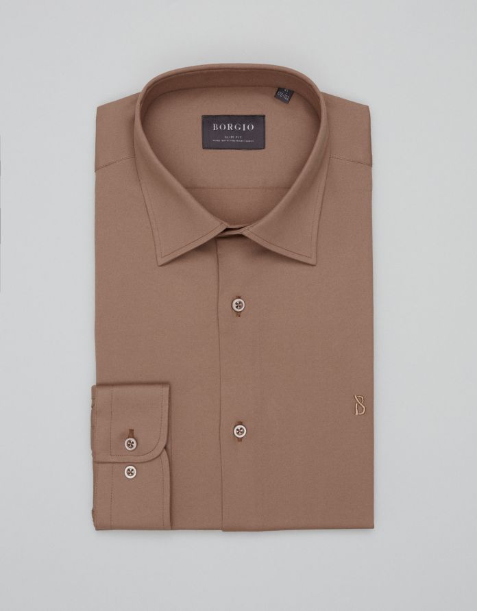 koszula acconia 00686 długi rękaw beżowa slim fit