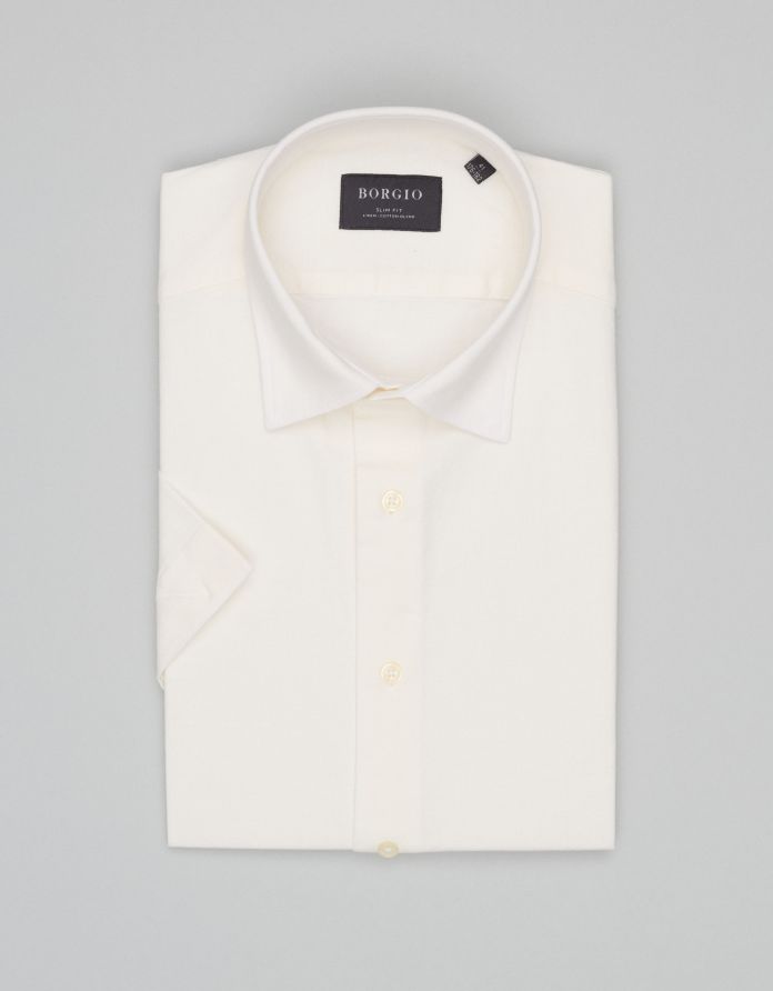 koszula canosa 00682 krótki rękaw ecru slim fit