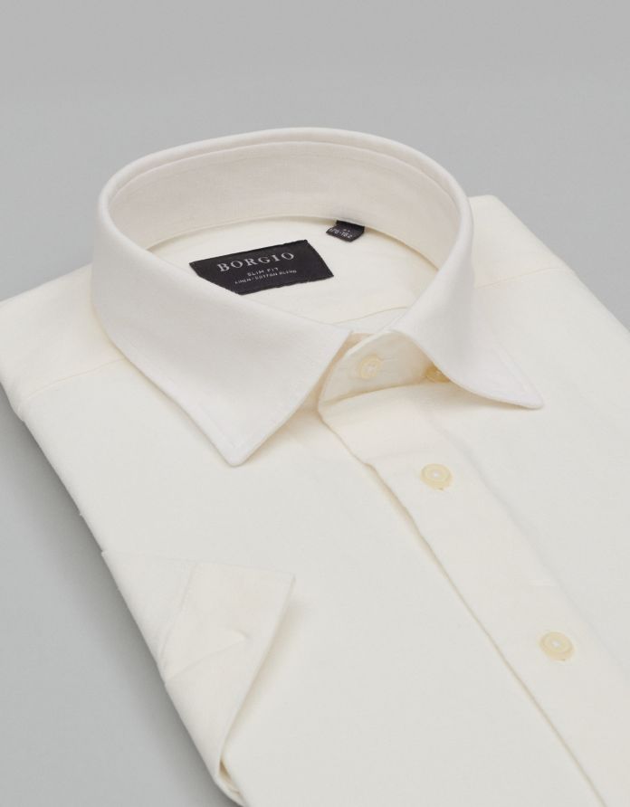 koszula canosa 00682 krótki rękaw ecru slim fit
