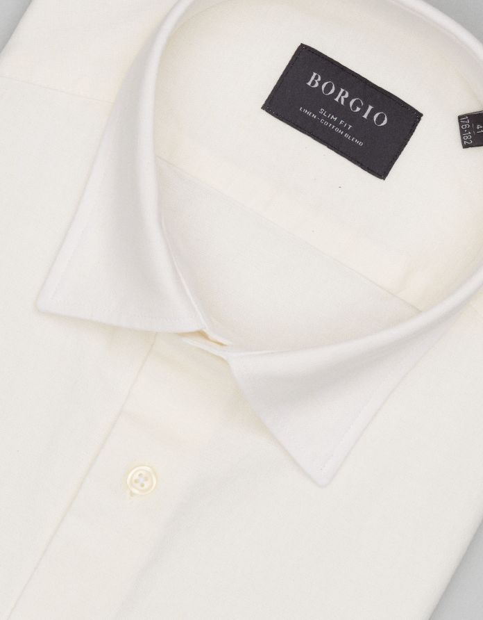 koszula canosa 00682 krótki rękaw ecru slim fit