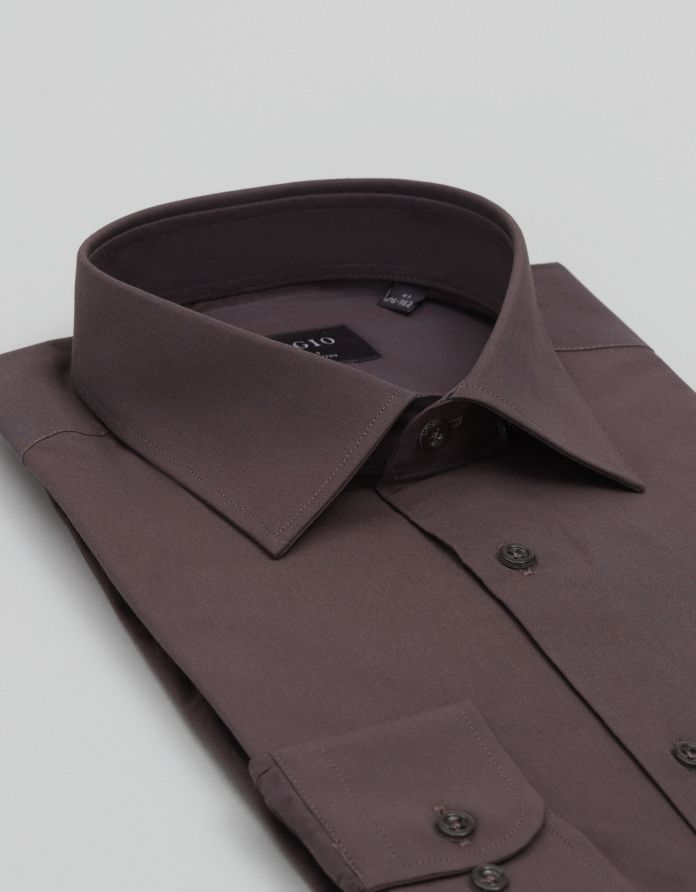 koszula ascoli 00689 długi rękaw brąz slim fit