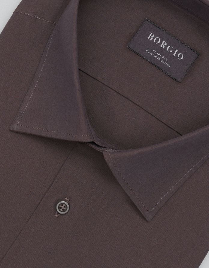 koszula ascoli 00689 długi rękaw brązowa slim fit