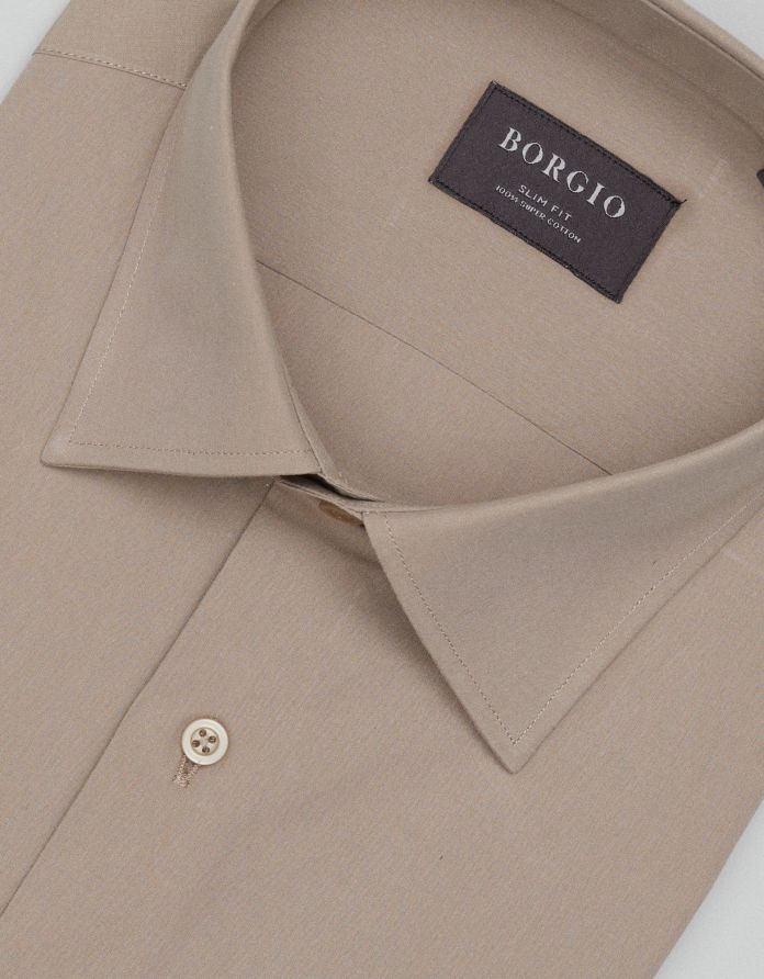 koszula ascoli 00680 długi rękaw beżowa slim fit
