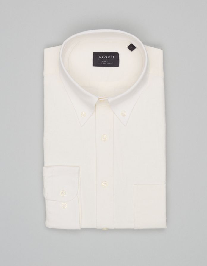 koszula ligosullo 00690 długi rękaw ecru slim fit