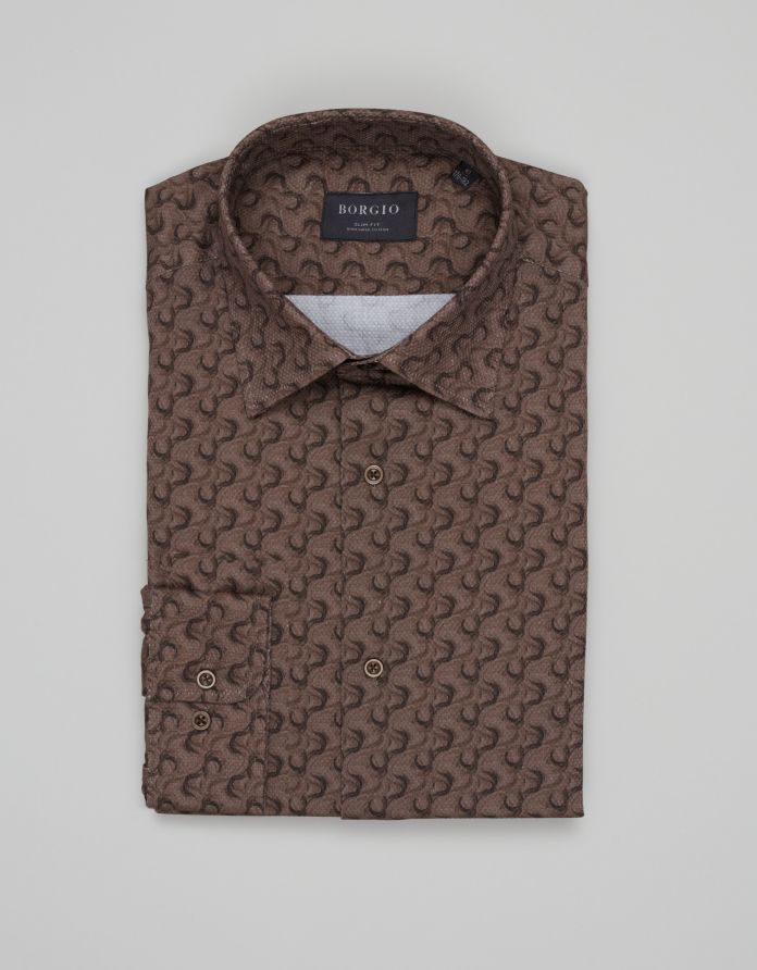 koszula calimera 00692 długi rękaw brąz slim fit