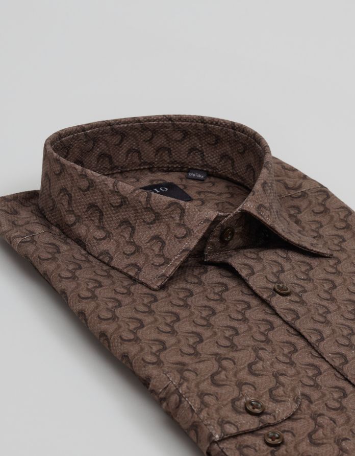 koszula calimera 00692 długi rękaw brąz slim fit