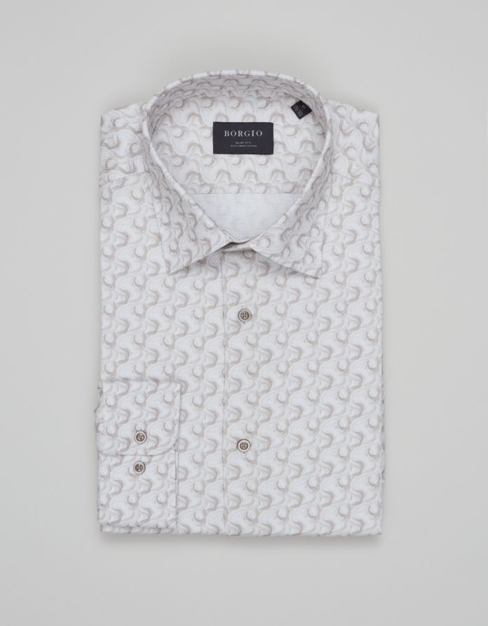 koszula calimera 00693 długi rękaw beżowa slim fit