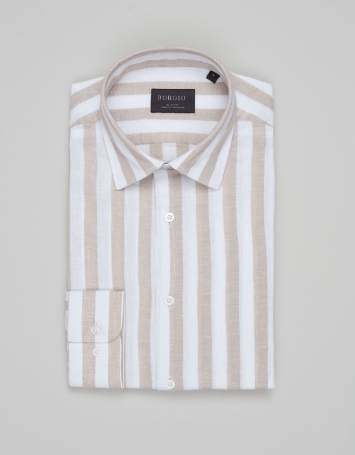 koszula passa 00703 długi rękaw beżowy slim fit