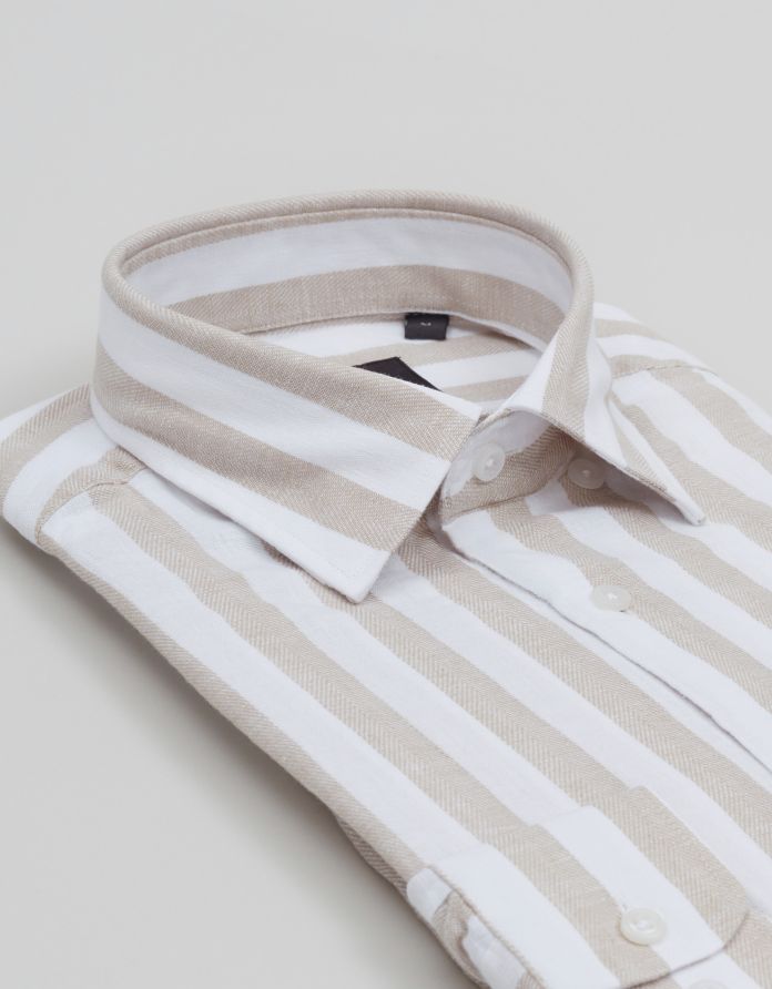 koszula passa 00703 długi rękaw beżowy slim fit